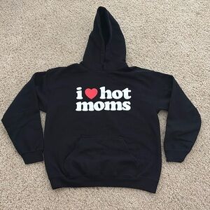 Black hoodie sweatshirt with graphic- I love hot moms. Size M